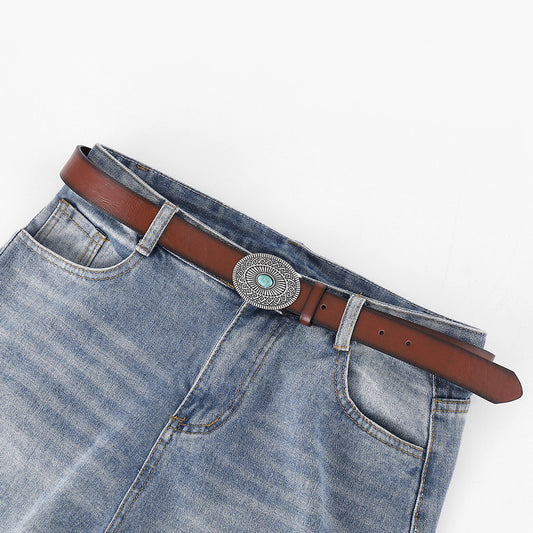 Amoria Bags Loki Belt with Oval Buckle and Center Accent