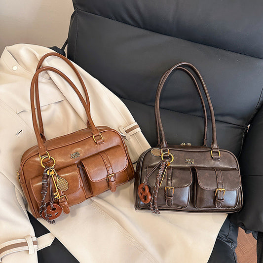 Amoria Bags Shoulder Handbag with Zipper Closure and Decorative Pendant