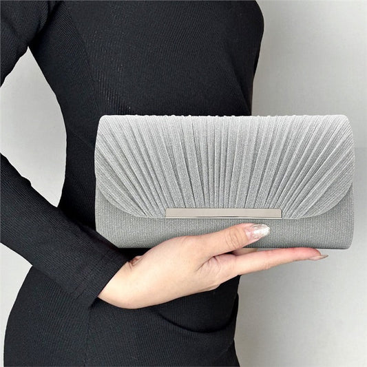 Amoria Bags Clutch Bag with Pleated Texture and Metallic Bar