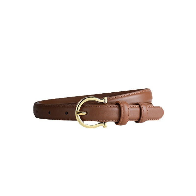 Amoria Bags Leather Belt with Circular Metal Buckle