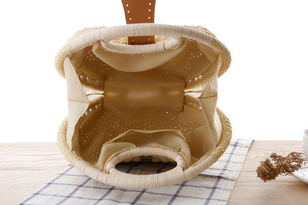 Amoria Bags Jenna Round Woven Handbag with Built-In Handles