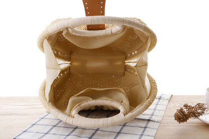 Amoria Bags Jenna Round Woven Handbag with Built-In Handles