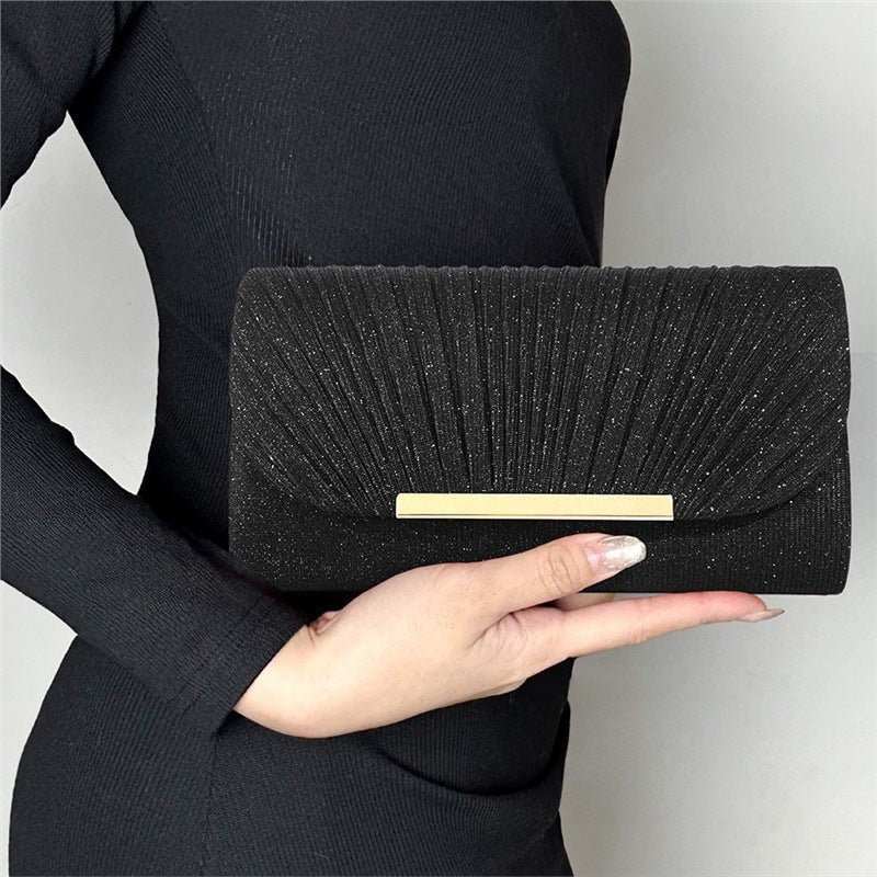 Amoria Bags Clutch Bag with Pleated Texture and Metallic Bar