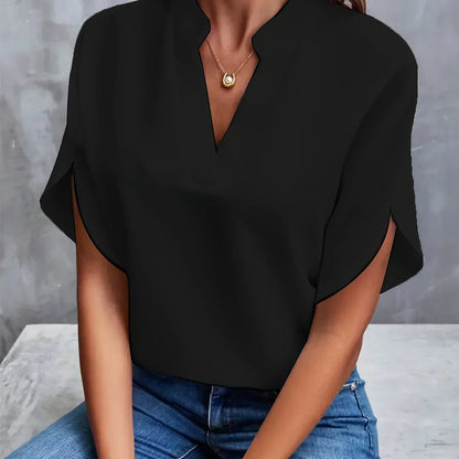 Short-sleeved top with V-neck and loose cut