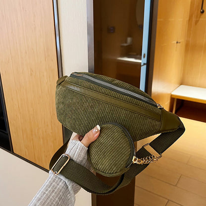 Amoria Bags Canvas Corduroy Shoulder Bag with Zipper Pocket