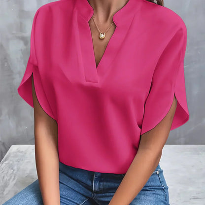 Short-sleeved top with V-neck and loose cut