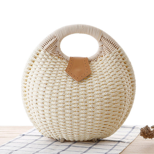 Amoria Bags Jenna Round Woven Handbag with Built-In Handles