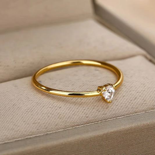 Amoria Bags Gold-Tone Ring with Heart-Shaped Stone