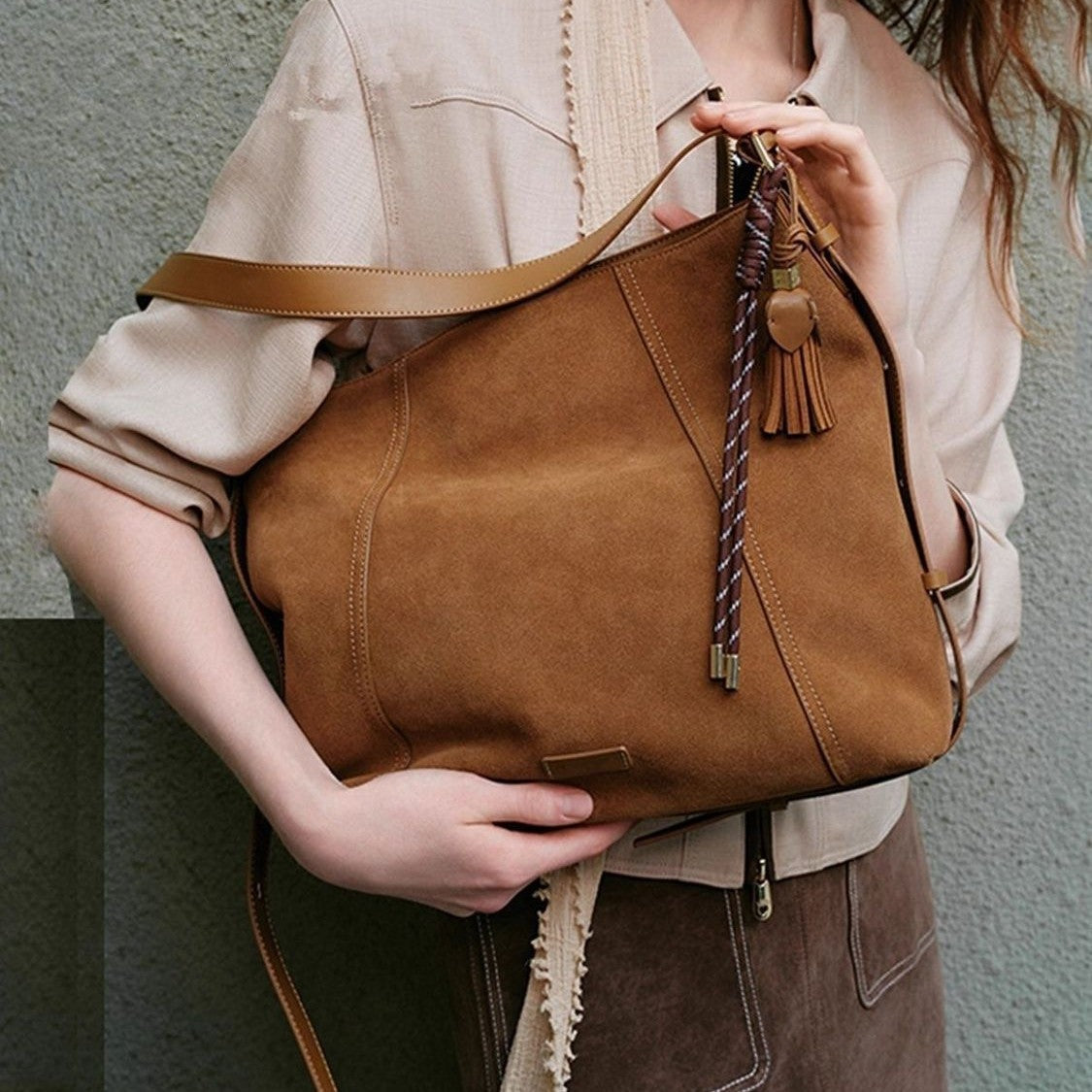 Amoria Bags Large Capacity Shoulder Bag – Vegan Leather Suede Finish