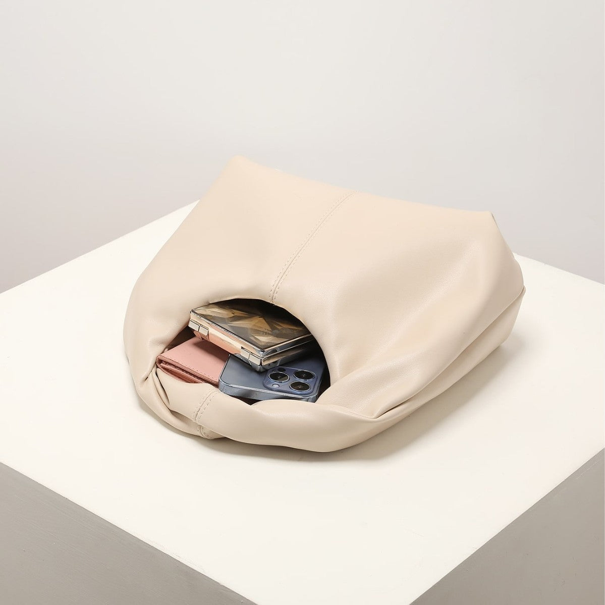 Amoria Bags Ivory Soft Vegan Leather Sculptural Underarm Bag