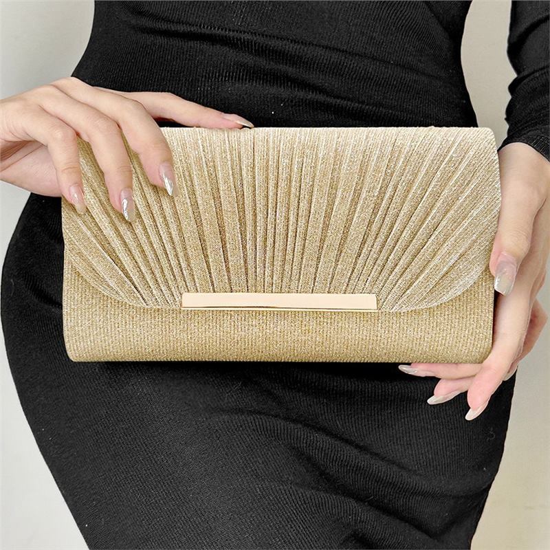 Amoria Bags Clutch Bag with Pleated Texture and Metallic Bar