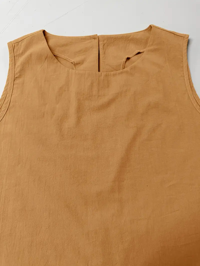 Sleeveless top with round neckline