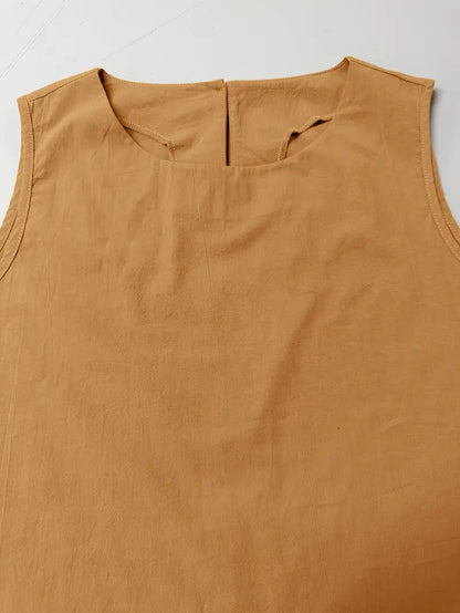 Sleeveless top with round neckline