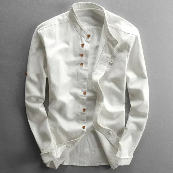 Men's long-sleeved shirt with stand-up collar