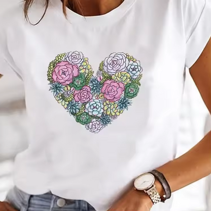 Printed short-sleeved T-shirt with round neckline