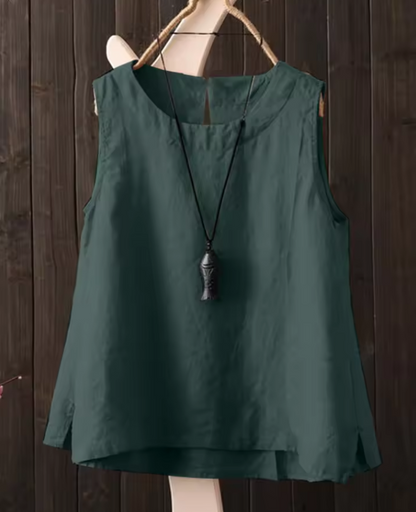 Sleeveless top with round neckline