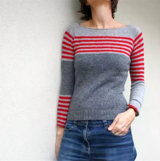 Knitted sweater with striped design