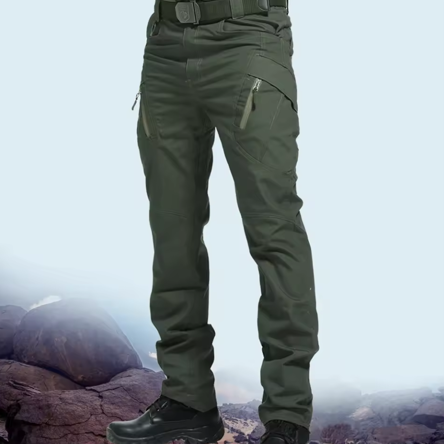 Cargo trousers with multiple pockets and belt