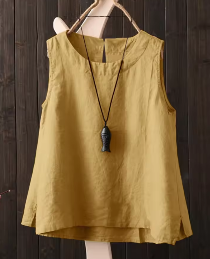 Sleeveless top with round neckline