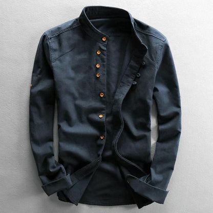 Men's long-sleeved shirt with stand-up collar