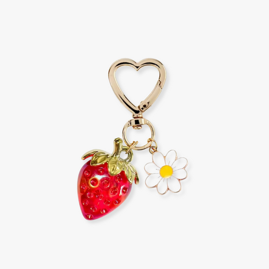 Amoria Bags Strawberry & Daisy Charm Keychain – Red/White
