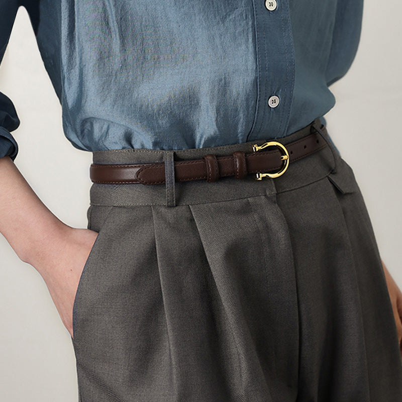 Amoria Bags Leather Belt with Circular Metal Buckle