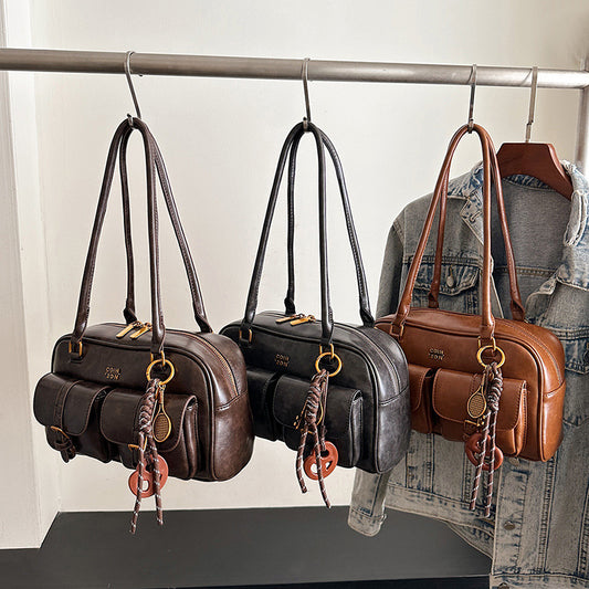 Amoria Bags Shoulder Handbag with Zipper Closure and Decorative Pendant