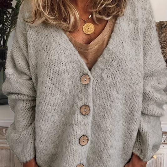 Sweater with V-Neck and Button Closure